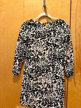 NWOT J. Crew Black and White Leopard Print 3/4 Sleeve Shift Dress. Size 00